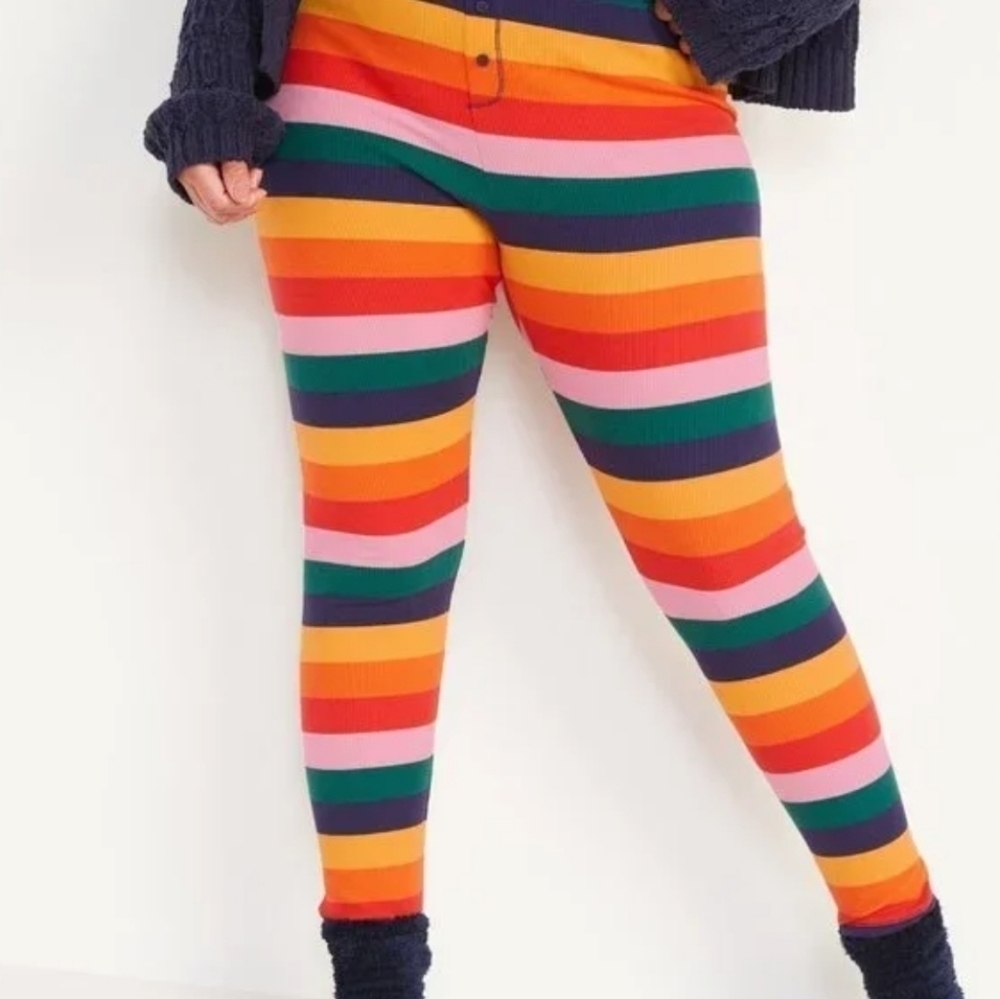 Old Navy Stripe Rainbow Leggings Thermal Lounge Pants Pajama Sleep Pants Small  